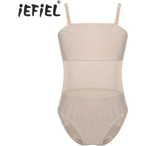 Kids Girls Adjustable Shoulder Straps Mesh Splice Camisole Undergarment Leotard for Dance Gymnastics Ballet Dancewear Bodysuit