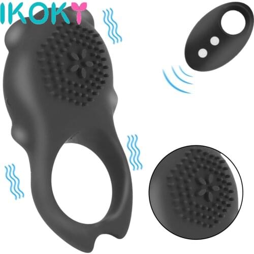 IKOKY Vibrating Cock Cage 10 Mode Clitoris Stimulator Adult Products Sex Toys for Men Delay Ejaculation Penis Ring Vibrator