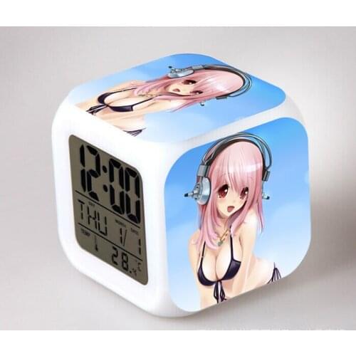 Anime Super Sonico Classic Sexy Action Figure LED Alarm Clock Cute Despertador Digital Clocks Model Figure Glowing Toys Doll