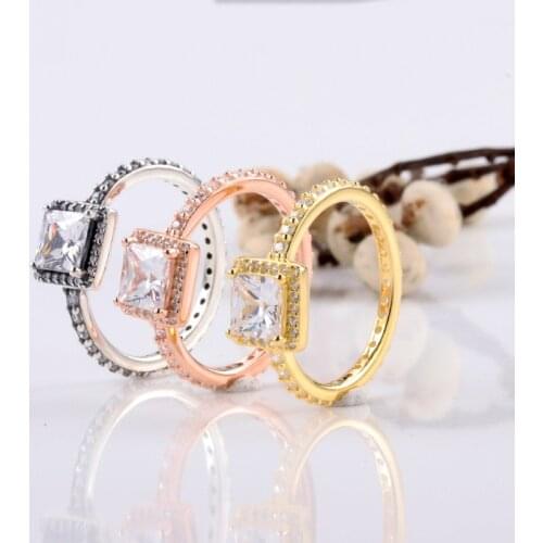 Authentic S925 Sterling Silver Valentines Day Square Zircon Ring Personality Creative Ring With Crystal Original Jewelry