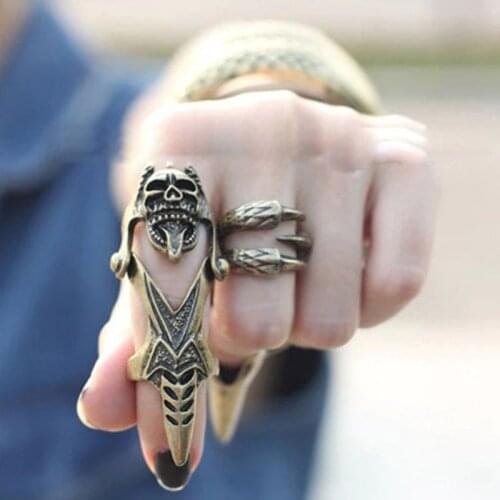Knuckle Ring Gothic Personality Skull Jewelry Antique Vintage Bronze Punk Cosplay Rings Long Hollow Fashion Unisex Jewerly