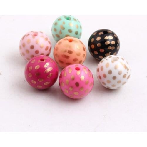 20mm 12mm Round Acrylic Solid Print gold Dot Gumball Fashion Jewelry Beads For Kids Necklaces Making