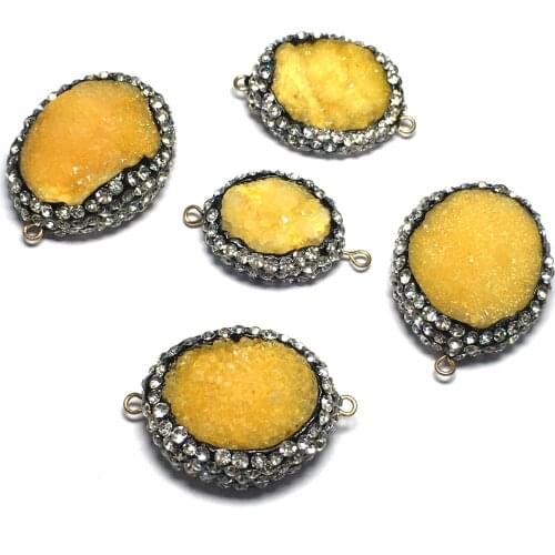 Natural Stone Pendants Round With crystal Double hole connector charm for Jewelry Making DIY Necklace Bracelet Accessories