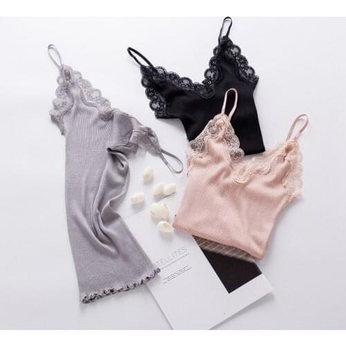 GUIYI Ladys Lace Lace Base Nature Silk High Stretch Thread Trim Suspender Camisole High Elastic Breathable Women Top