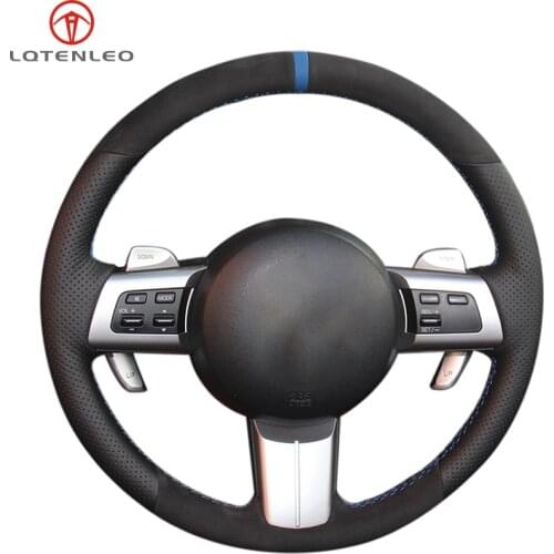 LQTENLEO Black Suede Genuine Leather Car Steering Wheel Cover For Mazda MX-5 (Miata) 2006-2014 RX-8 2008-2013 CX-7 2006-2009