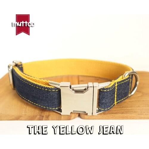 MUTTCO retailing self-design dog collar THE YELLOW JEAN handmade collar mazarine and yellow 5 sizes dog collar UDC037