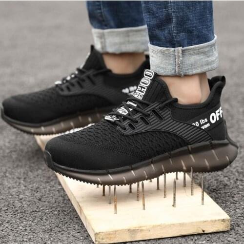 Men and women with the model of solid steel toe cap puncture proof shoes, safety work shoes, sneaker， Flying fabric upper