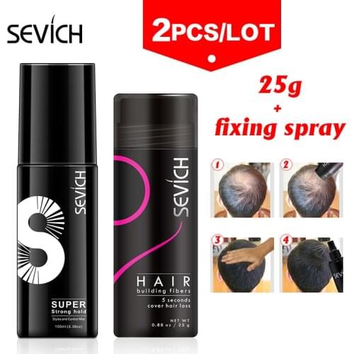 Sevich hair building sets 25g keratin hair fibers powder + hair spray 100ml hair loss products fast growth hair