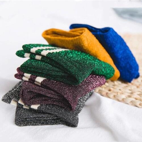 New Fashion Women Socks Cotton 1 Pair Striped Silver Wire Autumn Schoolgirl Casual Long Happy Casual Breathable Socks Women