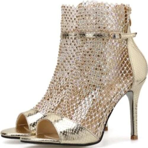 NEW Summer Glitter Gladiator Air mesh Sexy Sandals Shoes Woman High Heel Peep Toe Stripper Zipper Party Thin Heels Pumps