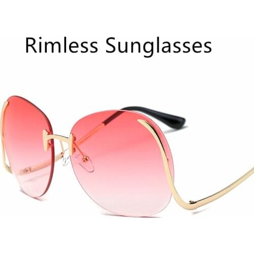 Oversized Rimless Sunglasses Women Vintage Brand Designer Square Sun Glasses Shades Pilot Big Frames Eyeglasses UV400 Goggles