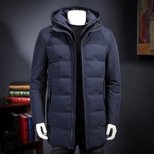 Autumn and winter new mid-length down jacket for young and middle-aged to keep warm and cold, detachable hat thickened