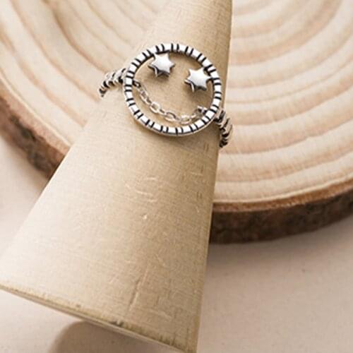 Couple Original 925 Sterling Silver Finger Rings For Women Open Adjustable Gold Jewelry Diamond Star Ring 2021 Trend Vintage
