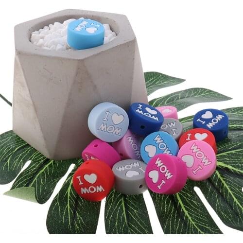 20pc Silicone Bead Teethers Silicone Rodent Food Grade Silicon Teeth Baby Teether Beads Teething Necklace Accessories I Love Mom