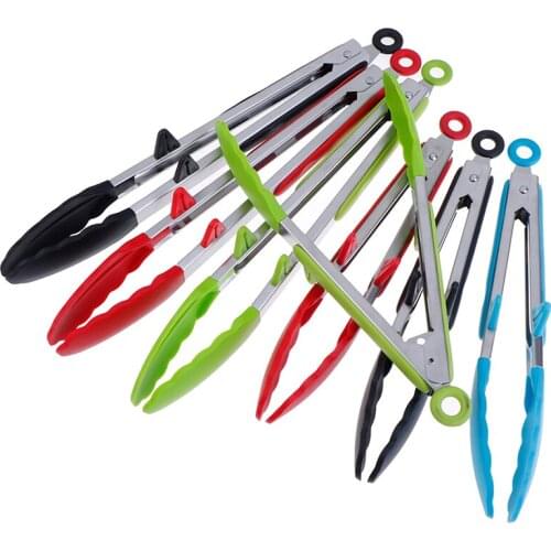 Silicone BBQ clip Food Tong Stainless Steel Kitchen Tongs Silicone Non-slip Cooking Clip Clamp Salad Tools Kitchen Accessories