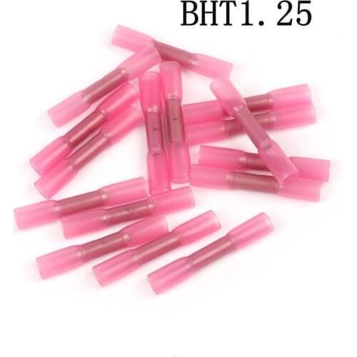 20 Pcs Bht1.25 Red Insulated Heat Shrink Butt Wire Electrical Crimp Terminal Connector for 18-22Awg, 0.5-1.5Mm2 Wires Joints