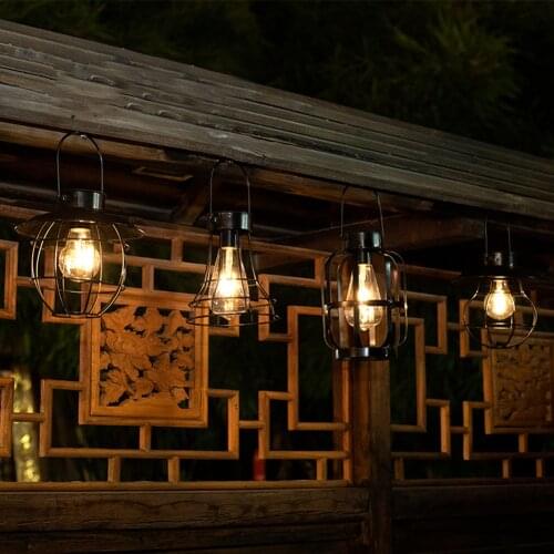 Solar Lantern Lamp Outdoor Hanging Waterproof Vintage Metal Solar Garden Light With Tungsten Bulb Decoration For Patio Courtyard