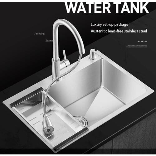 Apartment Thickened Stainless Steel Kitchen Sink Household Improvement Dishwashing Basin Manual Single Tank with Pull-out Faucet