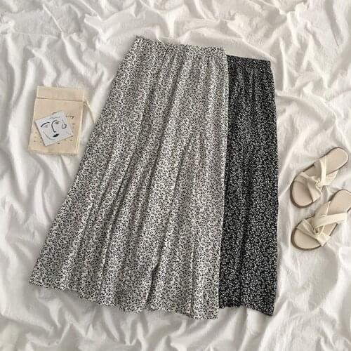 Mid-length A-line floral skirt 2021 summer new womens Korean style high waist all-match skirt