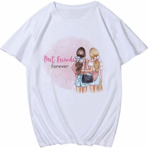 Korean Fashion T-shirt Best Friends White Tops for Women Harajuku Summer 2020 Elegant Girl Graphic Tee Shirt T Shirt Feminina