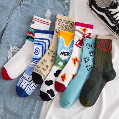 PEONFLY Womens Socks Funny Cute Creative Cartoon Illustration Pattern Happy Socks Men Harajuku Skateboard Couples Socks Gift