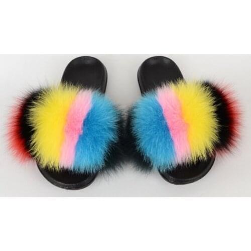 Fox Fur Slippers For Women Fluffy Slides Summer Furry Shoes Woman Luxury Ladies Sandals Plush Flip Flops Beach New Arrival 2020