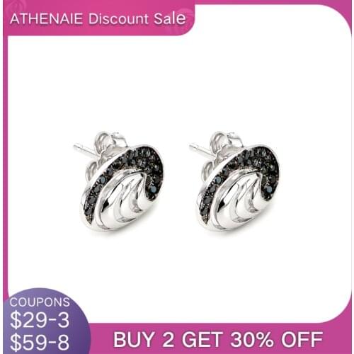 ATHENAIE 925 Sterling Silver with Black Earrings CZ Vintage Stud Earrings For Women Boucle d'oreille Femme Gifts jewelry