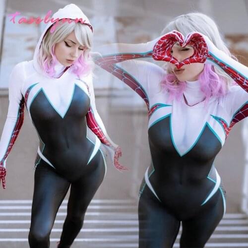 Spider Gwen Stacy Cosplay Costumes for Women 3D Print Adult Kids Jumpsuits for Halloween Party Spider Girls Cosplay Costumes
