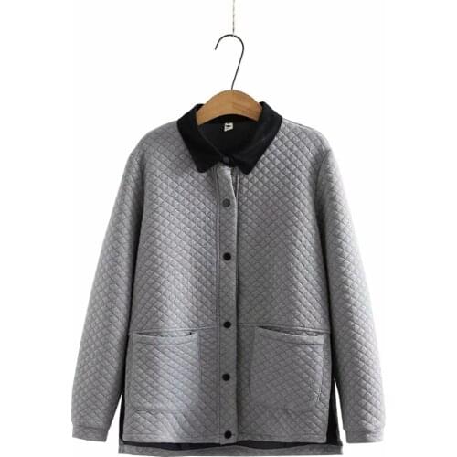 Plus size turn-down collar pocket women coat 2021 NEW autumn winter Women quilted jacket black gray dark red