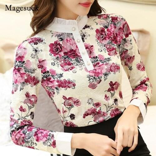 Witner Women Blouse Shirt Womens Tops and Blouses Plus Size Tops Fashion 2021 Long Sleeve Print Lace Blouse Women Shirts Z05 40