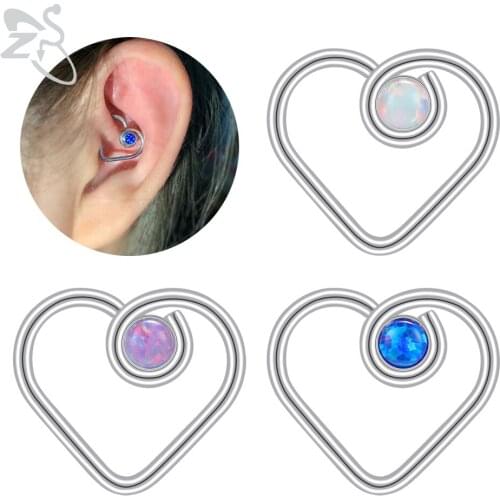 ZS 1 PC 3 Colors Heart 316L Stainless Steel Ear Piercing Opal Industrial Piercing Ear Daith Tragus Helix Piercings Body Jewelry