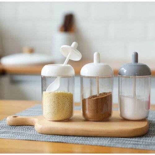 1pc Spice Jar with Spoon Seasoning Bottle Salt Cooking Tool Portable Kitchen Storage Box Supplies