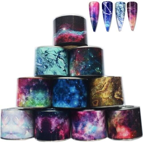 10Roll Starry Sky Nail Foils Marble Shining Transfer Decorations 50m*4cm DIY Fingernail Holographic Nail Art Decal Gel Sticker