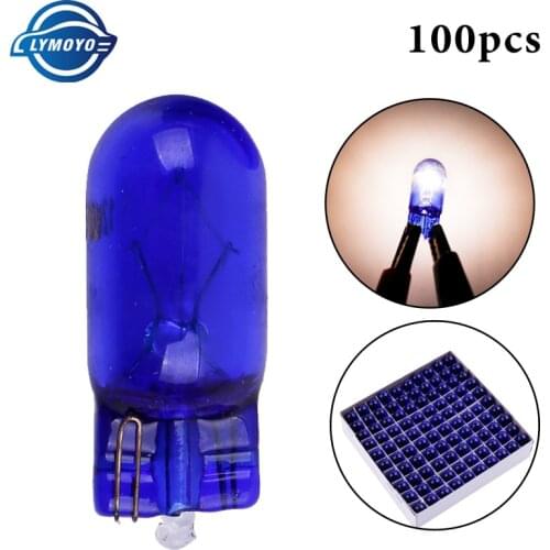 100pcs T10 W5W 194 12V 5W White light Natural Blue Glass Halogen Xexon Light bulbs Reading Clearance License Plate Door lights