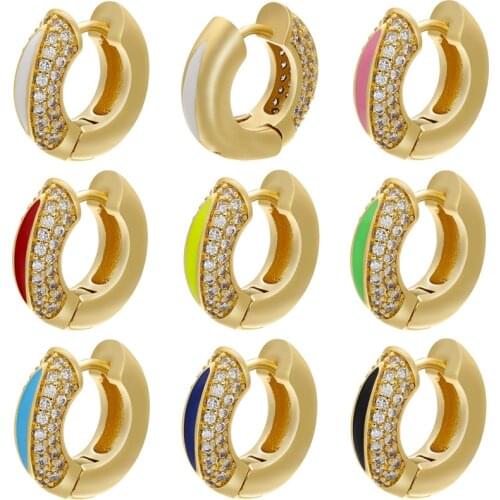 2PCS/Pair Rainbow Color Copper Zircon Round Hoop Earring For Women, Fashion CZ Enamel Jewelry Gold Color
