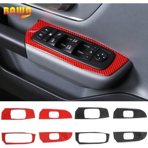 BAWA Carbon Fiber Interior Accessorie Window Lift Panel Decoration For Dodge RAM Cover Stickers For Dodge RAM 2018+ Car Products