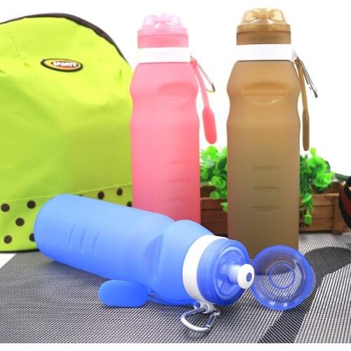 100pcs/lot Food Grade Foldable 600 Ml Silicone Bicycle Water Bottle Shaker Silicone Sport Drink Travel Running Bottles