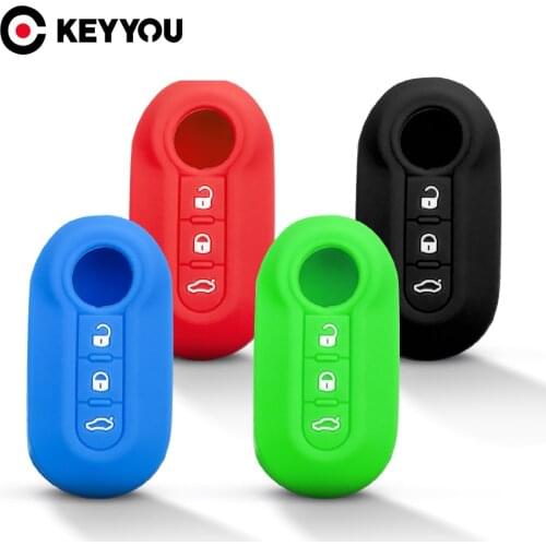 KEYYOU 3 Buttons For Fiat 500 Grande Punto Stilo Pando Ducato Flip Folding Remote Key Shell Fob Silicone Car Key Case Cover