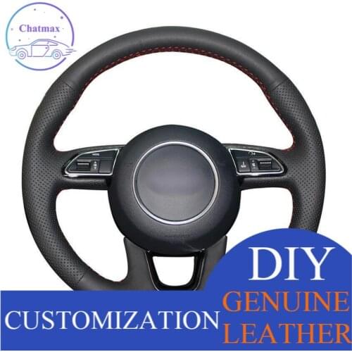 For Audi Q3 Q5 2013 2014 hand-sewn steering wheel cover black artificial leather Anti-slip fit all season