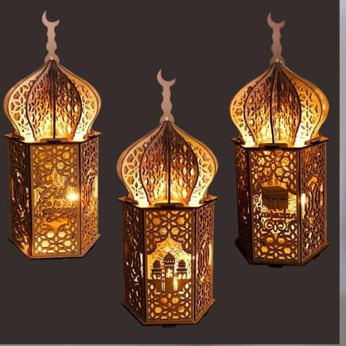 Ramadan Decorative Wooden Crafts Ornaments Creative Muslim Eid al-Fitr Wooden Lighthouse Palace Ornaments