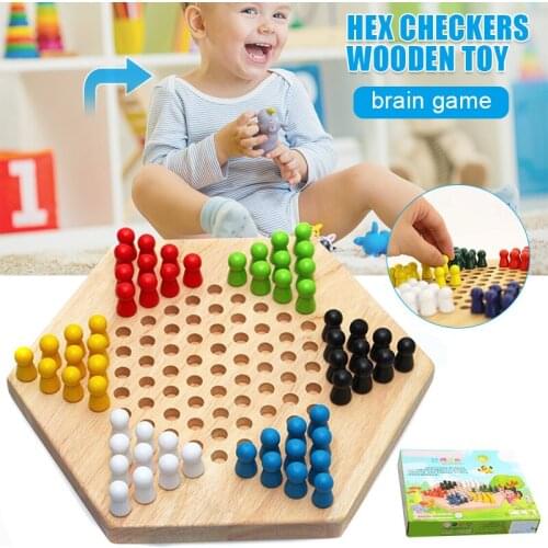 Wooden Chinese Checkers Board Game 60 Traditional Pegs for Adults Kids 6 Players YH-17