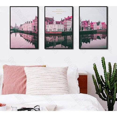 Home Decor Canvas Painting Castle Poster European Style Building Waterproof Ink Painting Modern Girl Bedroom Decoration