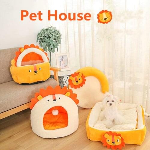 Pet House Cat Dog Sleeping Mat Lion Series Enclosed Cat Nest Winter Warm Dog Bed Plush Soft Cushion Sofa Pet Supplies