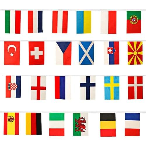 2021 Football Championship Bunting 24 Nations Decorative Flags Banner for Sports Bar Restaurant Garden Party Decorations 21x14cm
