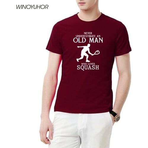 Never Underestimate An Old Man Who Loves Squash T Shirts Summer Short Sleeve Tops Tee Cotton Mens Funny Sport Tshirt