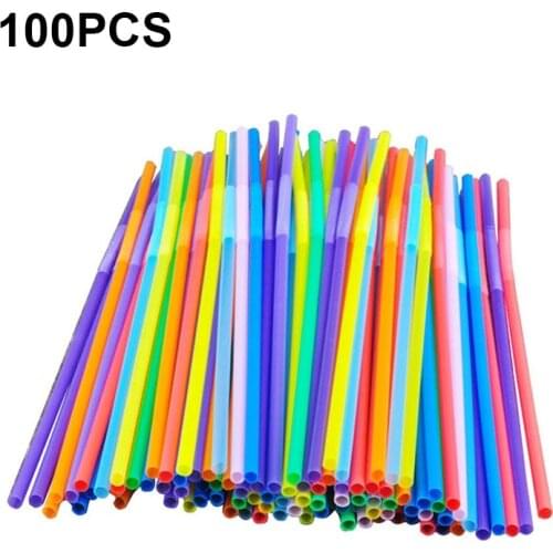 100Pcs 21cm Colorful Disposable Plastic Curved Drinking Fluorescent Straws Wedding Birthday Party Decor Bar Drink Accessories