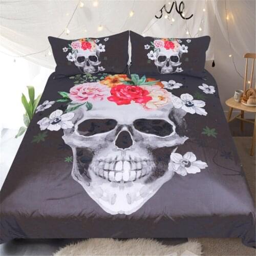 Skull Duvet Cover Set 3pcs Splash Bedclothes Flowers&Pirates Comforter Bedding Sets Queen White Home Textiles