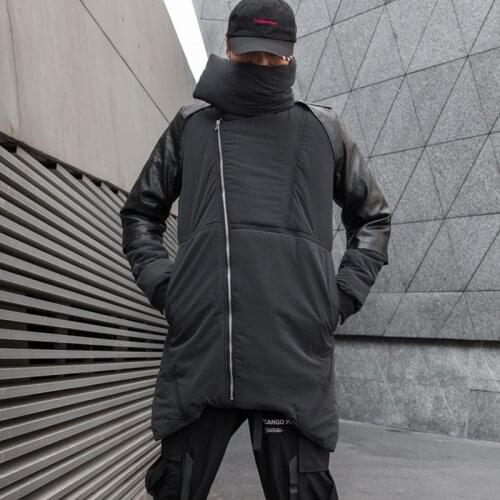 New Men Winter Jackets Black Hip hop Jacket Coat Men Casual Warm PU Stitching Coats Streetwear Parkas ABZ594