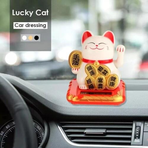 Solar Powered Maneki Neko Waving Arm Beckoning Fortune Cat Lucky Cat For Home Office And Car Decor Chinese Feng Shui Beckoning