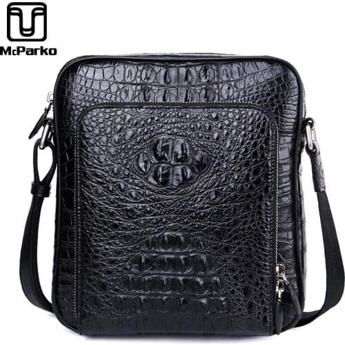 McParko Genuine Crocodile Leather Shoulder Bag Men Luxury Crossbody Bags Business Fashion Messenger Bag Men Leather Black Fashion Brand New
